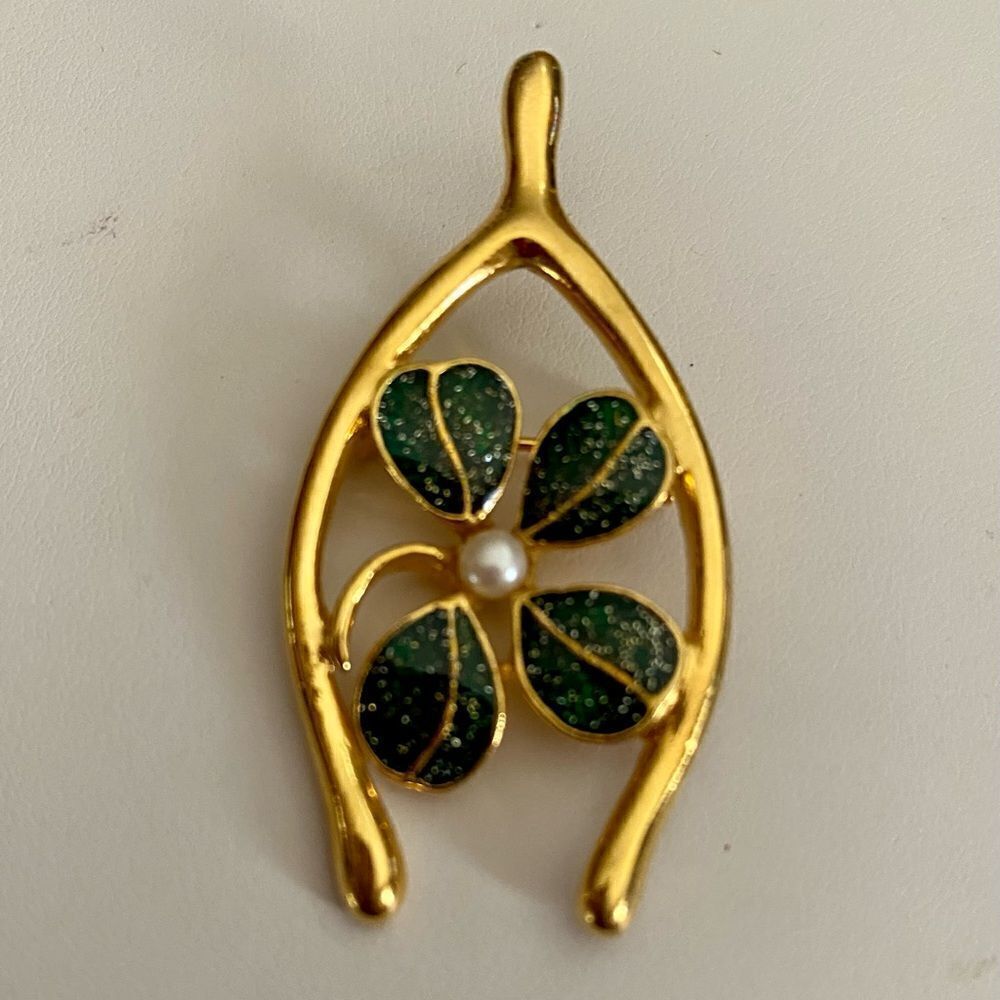 VINTAGE 4leaf clover wishbone brooch